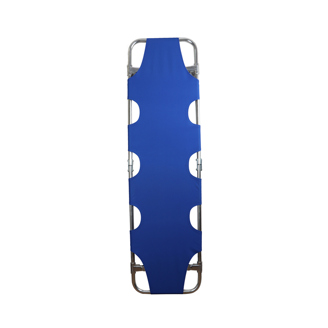 Aluminium Stretcher _ Blue Colour _ Wheels in the front _ Handle in the end _ Foldable 1